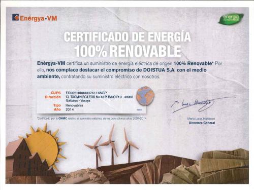 Certificado de energÃ­a 100% renovable